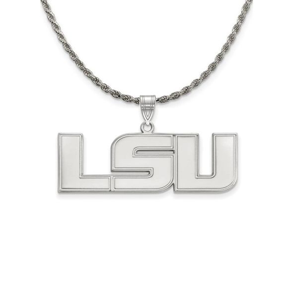 Sterling Silver Louisiana State Lg 'LSU' Pendant Necklace - 22 In